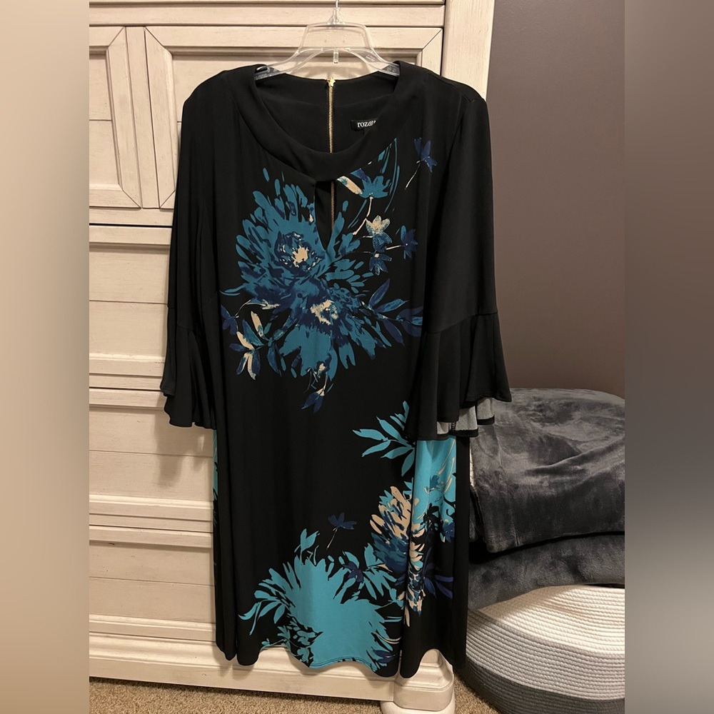 Roz and Ali Black and Teal floral dress size 2X